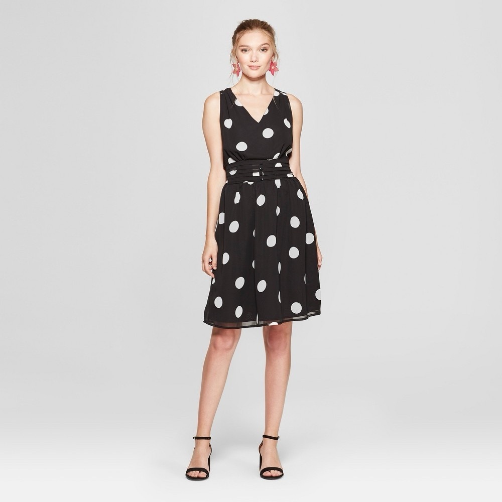 ❤️5/$25 Target A New Day Polka Dot Sleeveless Mini Dress Black White Size Small